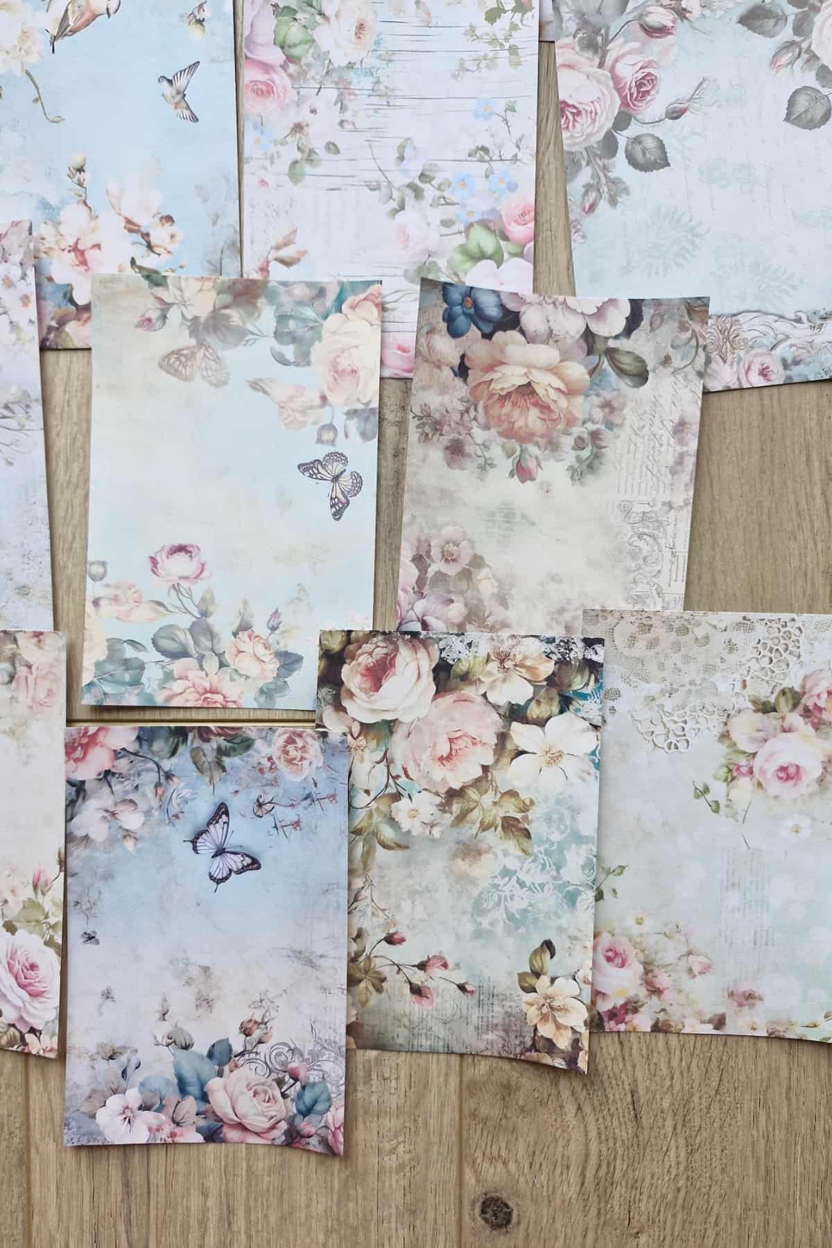 18 Adet Eskitme Vintage Gül Temalı Scrapbook Kağıt Seti Bullet Journal Dekupaj Kağıdı