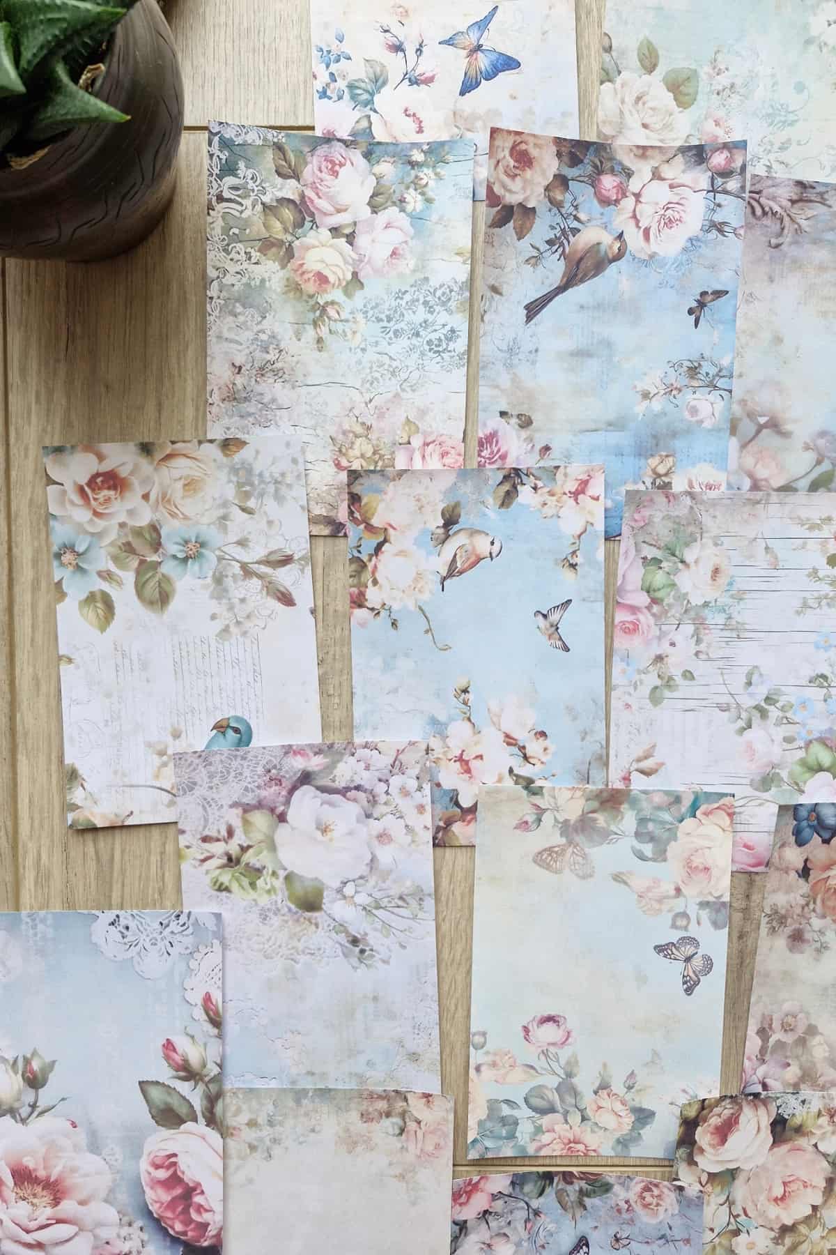 18 Adet Eskitme Vintage Gül Temalı Scrapbook Kağıt Seti Bullet Journal Dekupaj Kağıdı