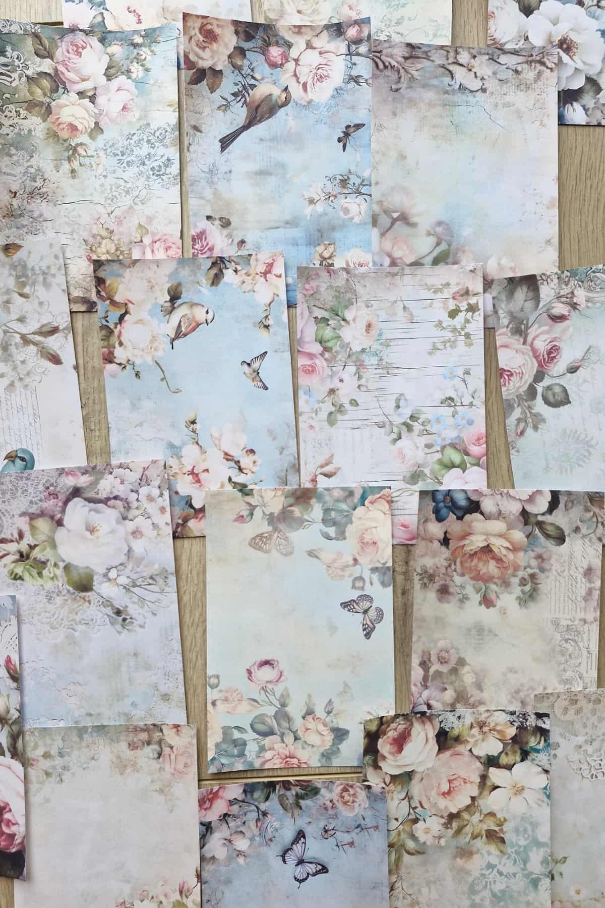 18 Adet Eskitme Vintage Gül Temalı Scrapbook Kağıt Seti Bullet Journal Dekupaj Kağıdı