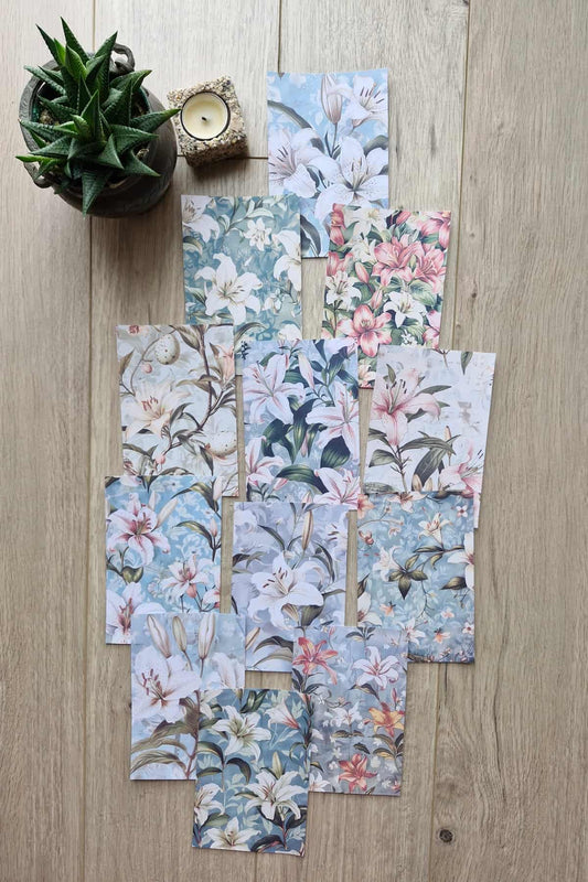 12 Adet Scrapbook Lilyum Çiçek Temalı Scrapbook Kağıt Seti Bullet Journal Dekupaj Kağıdı