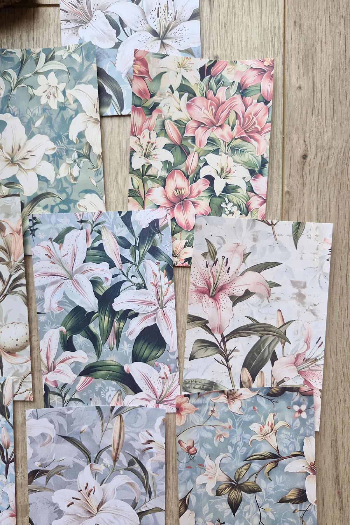 12 Adet Scrapbook Lilyum Çiçek Temalı Scrapbook Kağıt Seti Bullet Journal Dekupaj Kağıdı