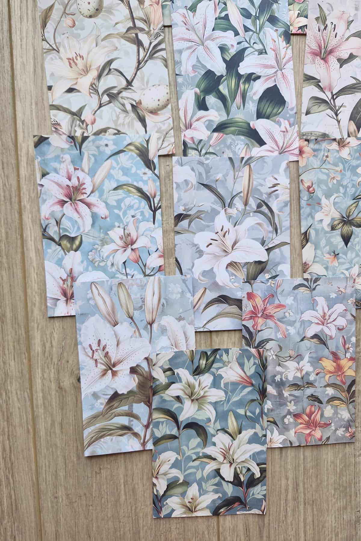 12 Adet Scrapbook Lilyum Çiçek Temalı Scrapbook Kağıt Seti Bullet Journal Dekupaj Kağıdı
