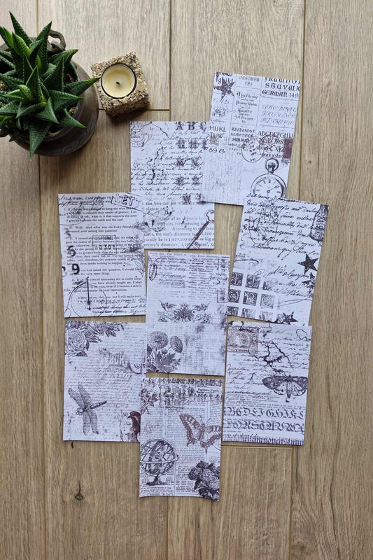 8 Adet Siyah Beyaz Yazı Temalı Scrapbook Kağıt Seti Bullet Journal Dekupaj Kağıdı