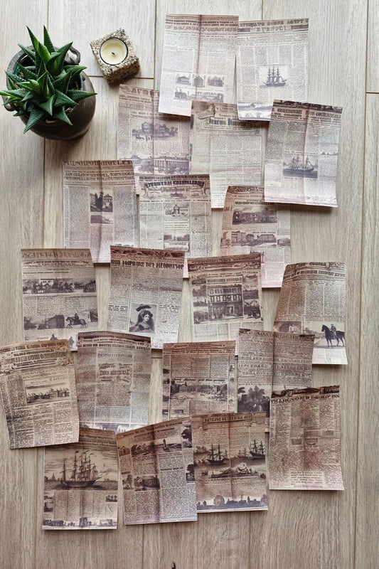 20 Adet Eskitme Gazete Sayfası Scrapbook Kağıt Seti Bullet Journal Dekupaj Kağıdı
