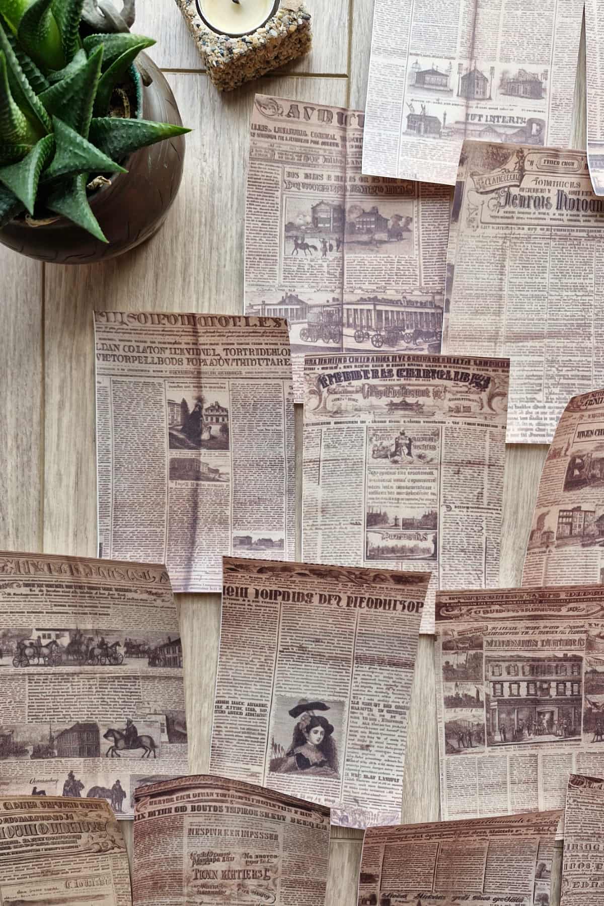 20 Adet Eskitme Gazete Sayfası Scrapbook Kağıt Seti Bullet Journal Dekupaj Kağıdı
