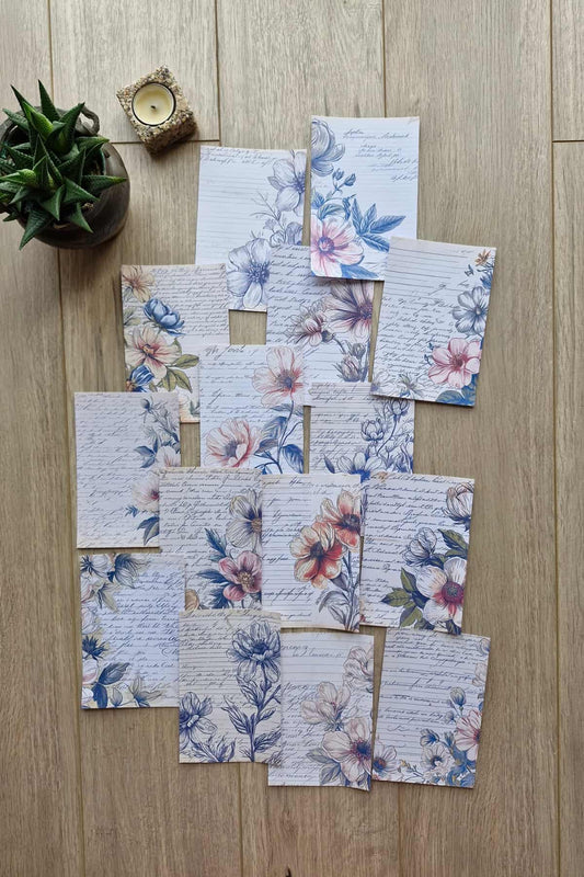15 Adet Çiçek El Yazısı Temalı Scrapbook Kağıt Seti Bullet Journal Dekupaj Kağıdı
