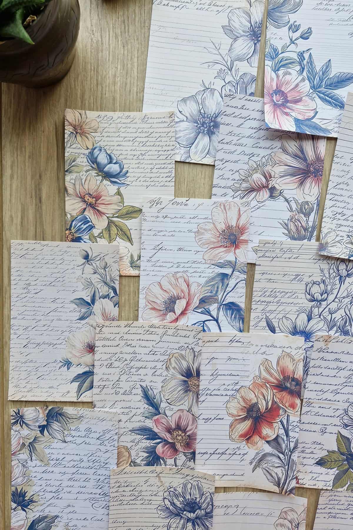 15 Adet Çiçek El Yazısı Temalı Scrapbook Kağıt Seti Bullet Journal Dekupaj Kağıdı