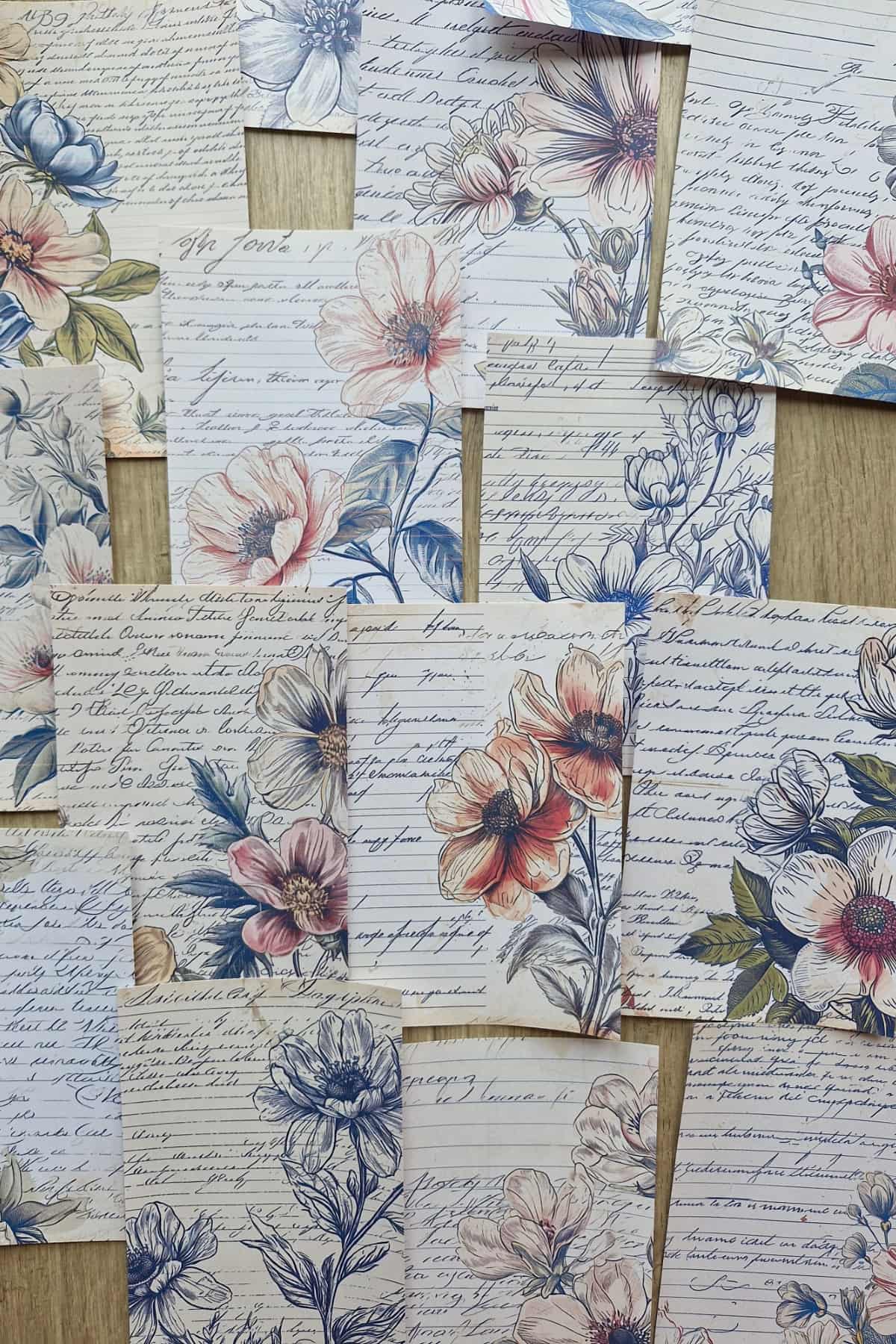 15 Adet Çiçek El Yazısı Temalı Scrapbook Kağıt Seti Bullet Journal Dekupaj Kağıdı