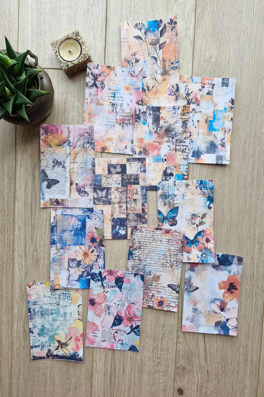 12 Adet Scrapbook Eskitme Kelebek Çiçek Temalı Scrapbook Kağıt Seti Bullet Journal Dekupaj Kağıdı