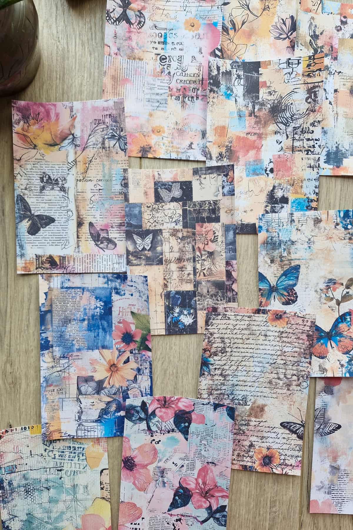 12 Adet Scrapbook Eskitme Kelebek Çiçek Temalı Scrapbook Kağıt Seti Bullet Journal Dekupaj Kağıdı