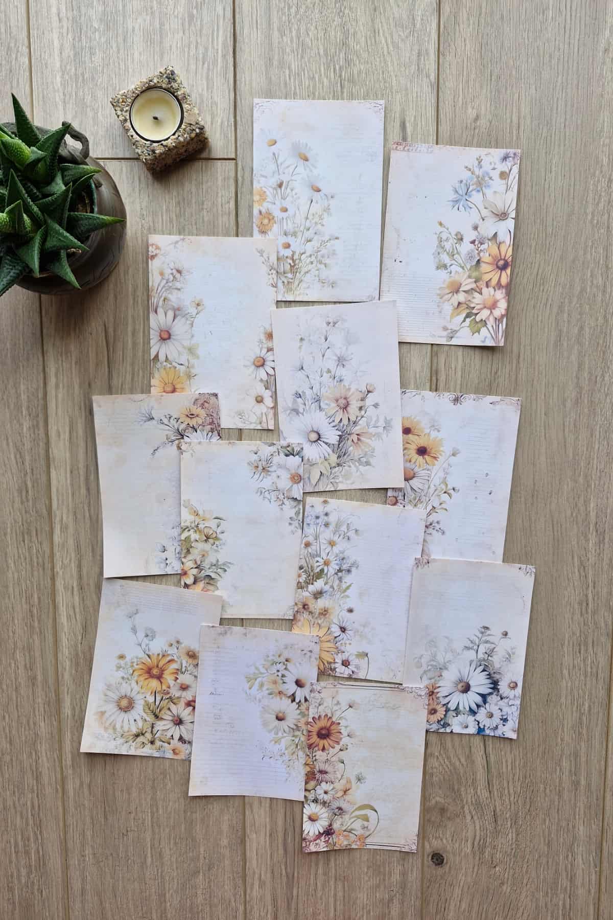 12 Adet Scrapbook Eskitme Papatya Temalı Scrapbook Kağıt Seti Bullet Journal Dekupaj Kağıdı