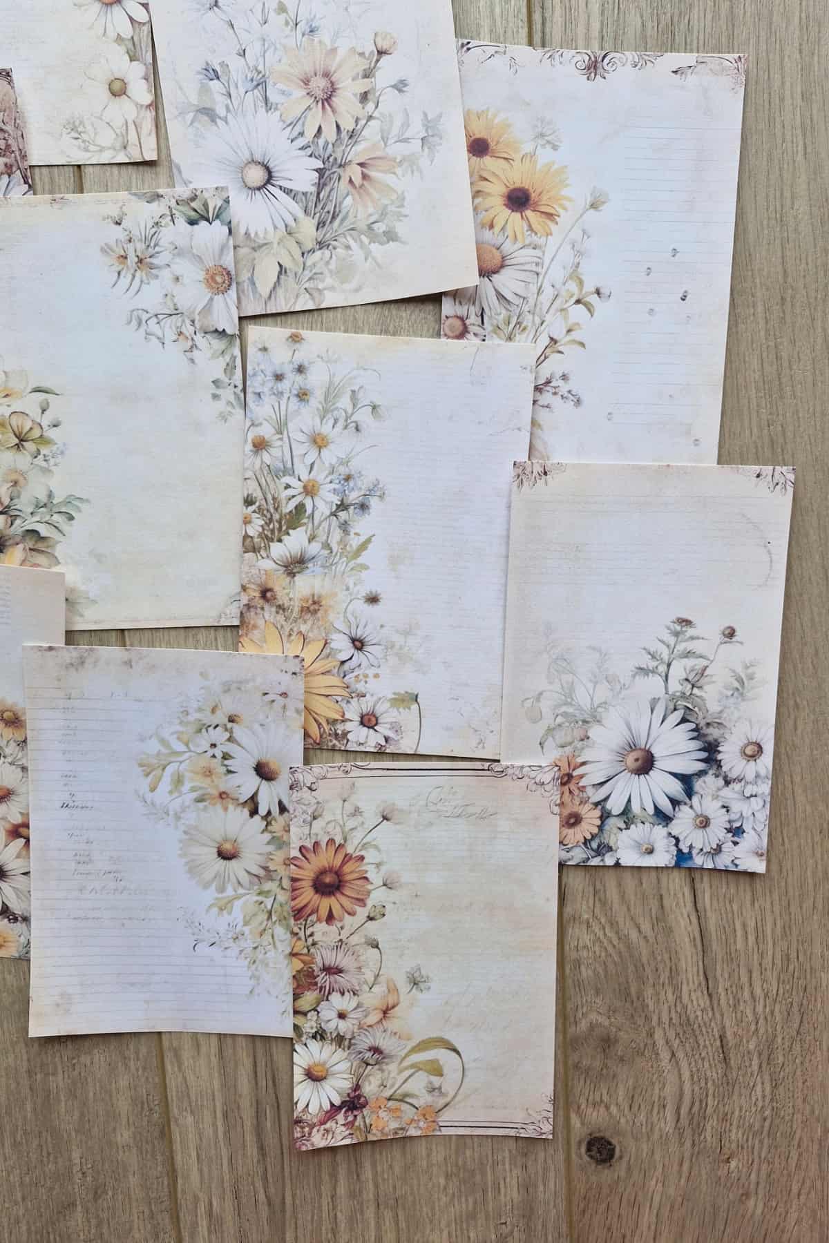 12 Adet Scrapbook Eskitme Papatya Temalı Scrapbook Kağıt Seti Bullet Journal Dekupaj Kağıdı