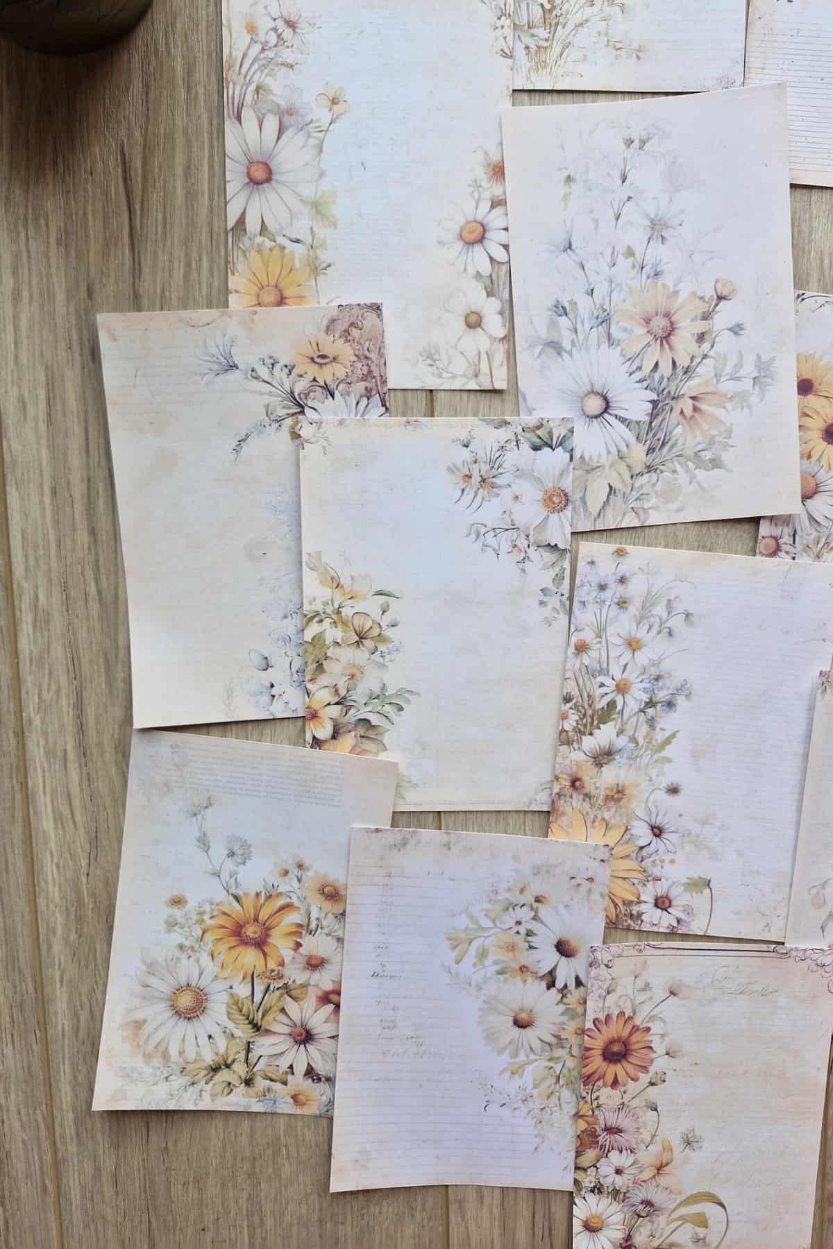 12 Adet Scrapbook Eskitme Papatya Temalı Scrapbook Kağıt Seti Bullet Journal Dekupaj Kağıdı