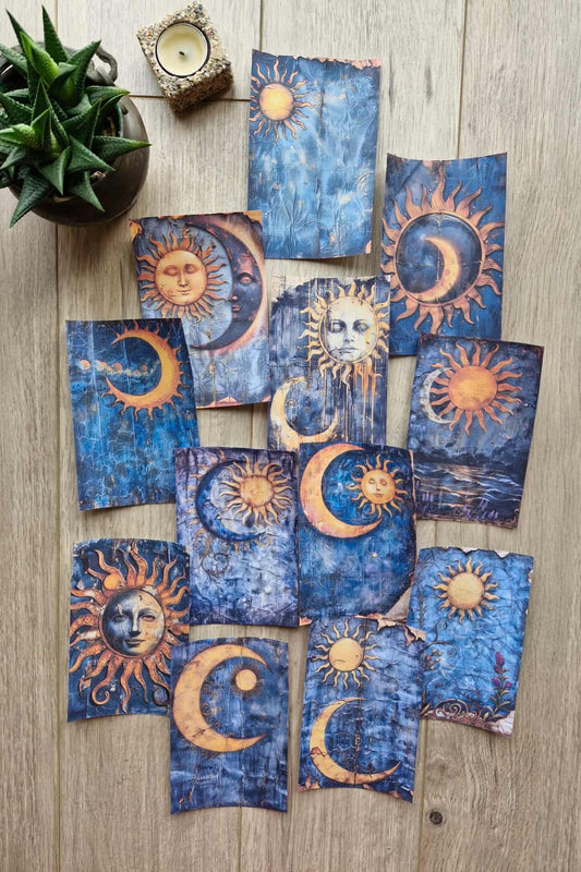 12 Adet Scrapbook Ay Güneş Temalı Scrapbook Kağıt Seti Bullet Journal Dekupaj Kağıdı