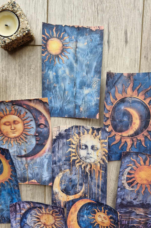 12 Adet Scrapbook Ay Güneş Temalı Scrapbook Kağıt Seti Bullet Journal Dekupaj Kağıdı