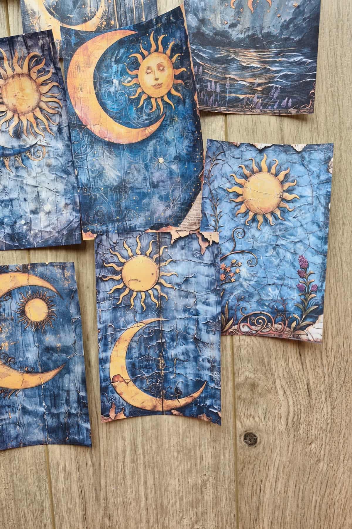 12 Adet Scrapbook Ay Güneş Temalı Scrapbook Kağıt Seti Bullet Journal Dekupaj Kağıdı