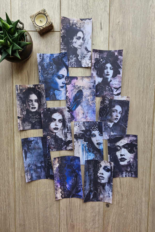 12 Adet Scrapbook Gothic Girl Temalı Scrapbook Kağıt Seti Bullet Journal Dekupaj Kağıdı Gotik Kız