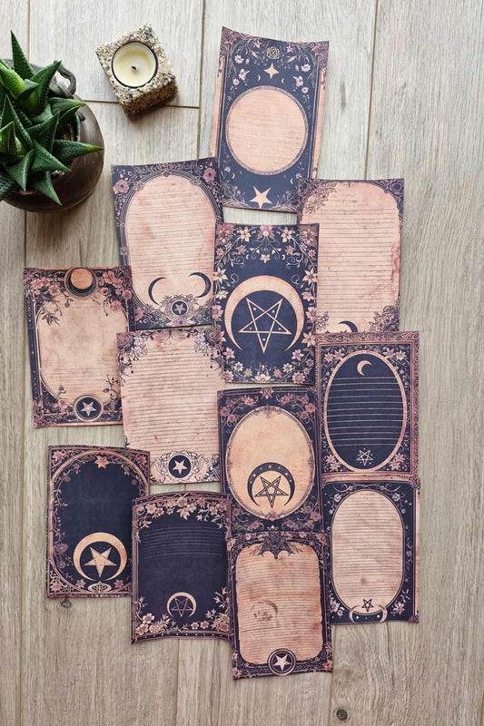 12 Adet Scrapbook Eskitme Antika Astroloji Temalı Scrapbook Kağıt Seti Bullet Journal Dekupaj Kağıdı