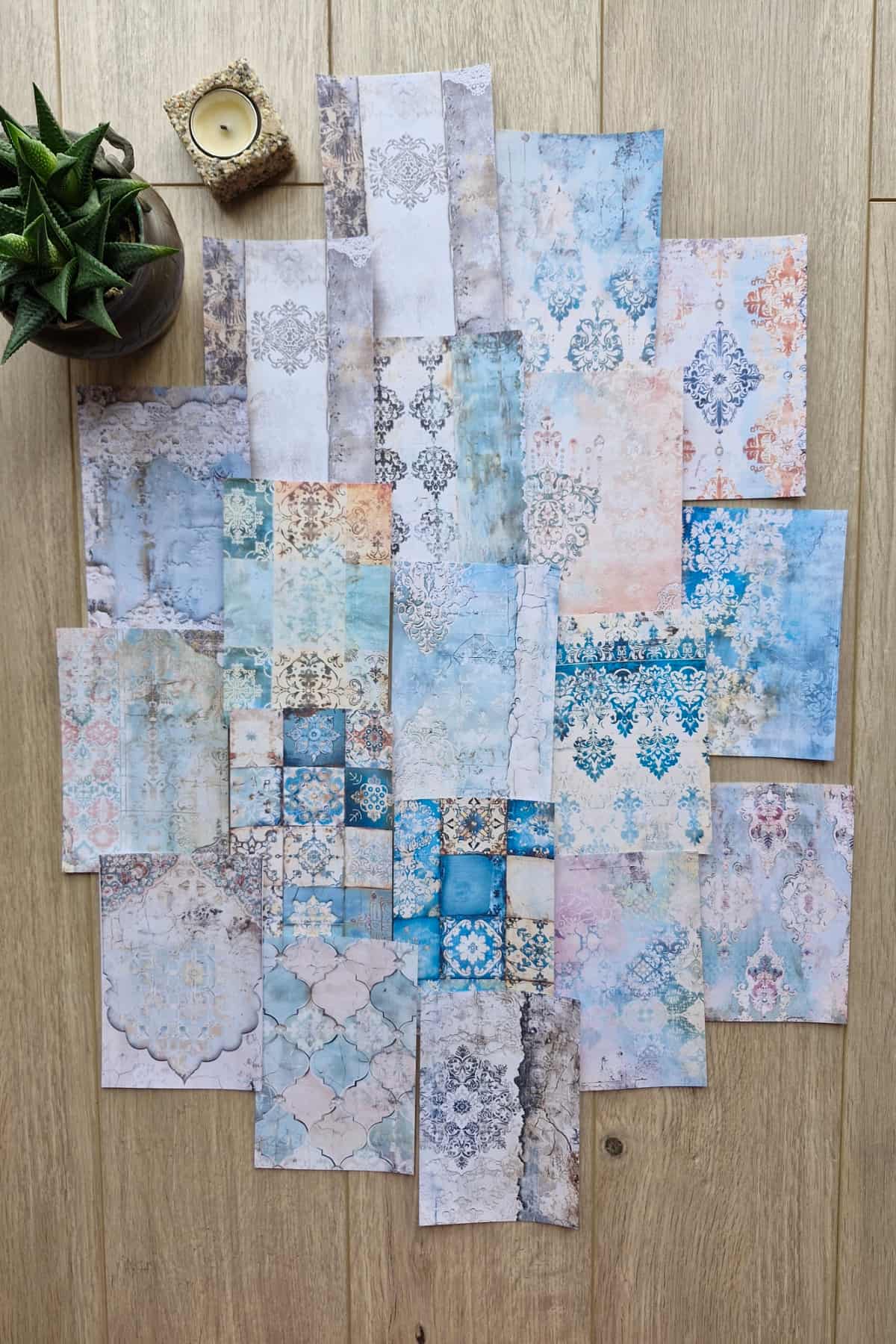 19 Adet Eskitme Çini Desen Temalı Scrapbook Kağıt Seti Bullet Journal Dekupaj Kağıdı