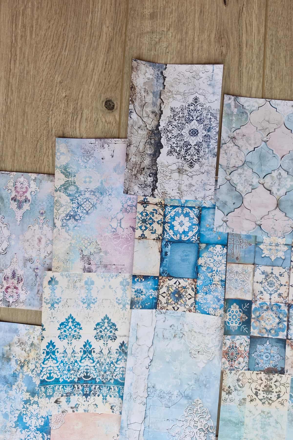 19 Adet Eskitme Çini Desen Temalı Scrapbook Kağıt Seti Bullet Journal Dekupaj Kağıdı