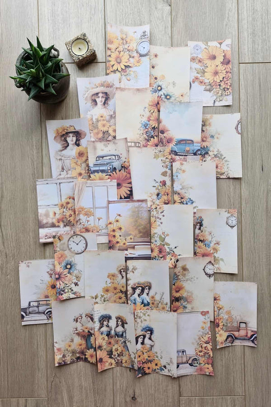 26 Adet Sonbahar Çiçek Temalı Scrapbook Kağıt Seti Bullet Journal Dekupaj Kağıdı