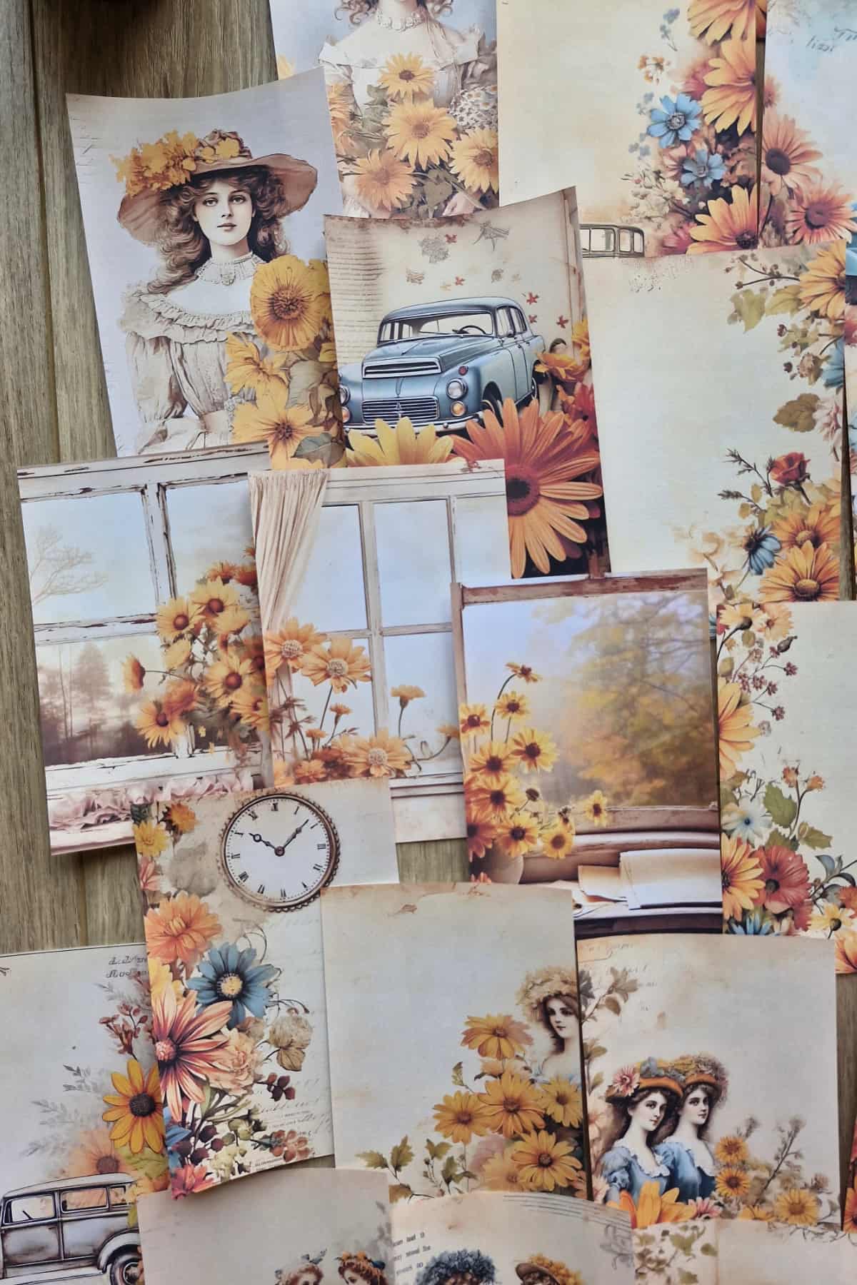 26 Adet Sonbahar Çiçek Temalı Scrapbook Kağıt Seti Bullet Journal Dekupaj Kağıdı
