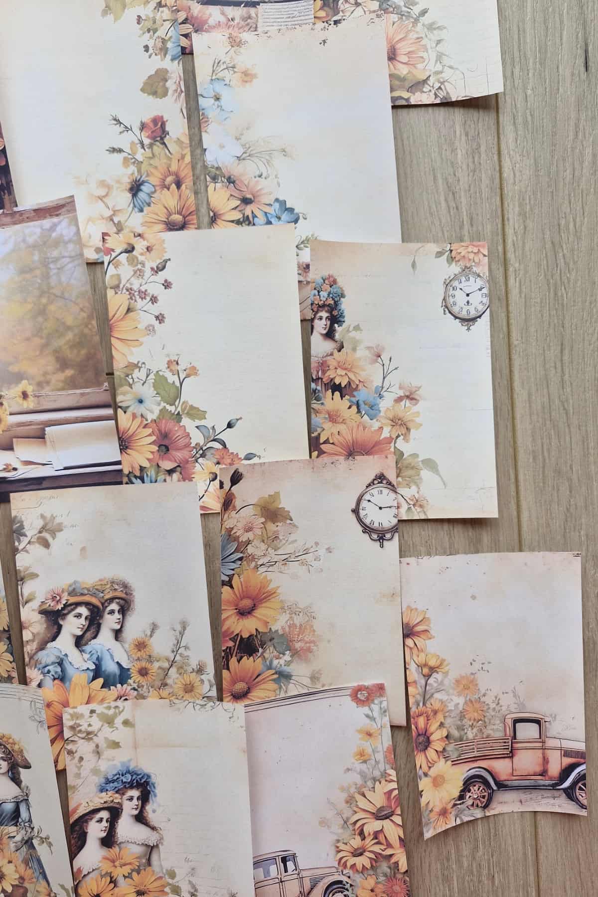 26 Adet Sonbahar Çiçek Temalı Scrapbook Kağıt Seti Bullet Journal Dekupaj Kağıdı