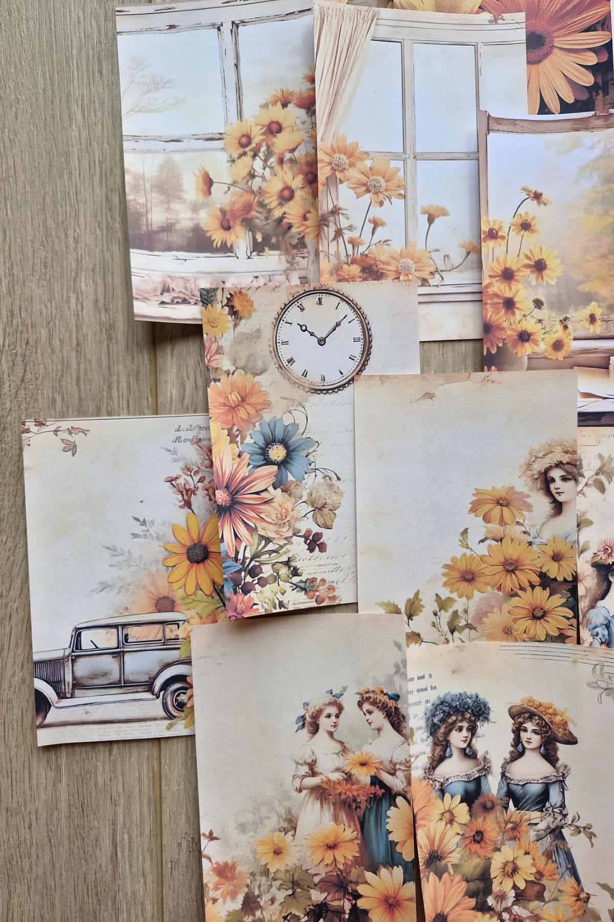 26 Adet Sonbahar Çiçek Temalı Scrapbook Kağıt Seti Bullet Journal Dekupaj Kağıdı