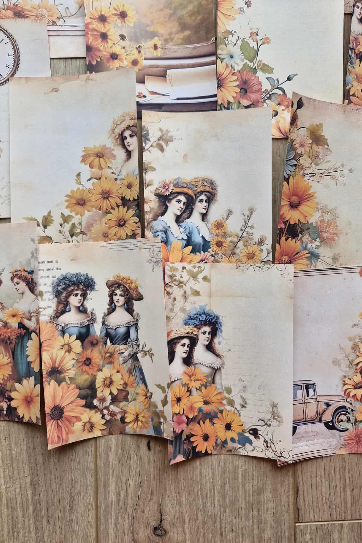 26 Adet Sonbahar Çiçek Temalı Scrapbook Kağıt Seti Bullet Journal Dekupaj Kağıdı