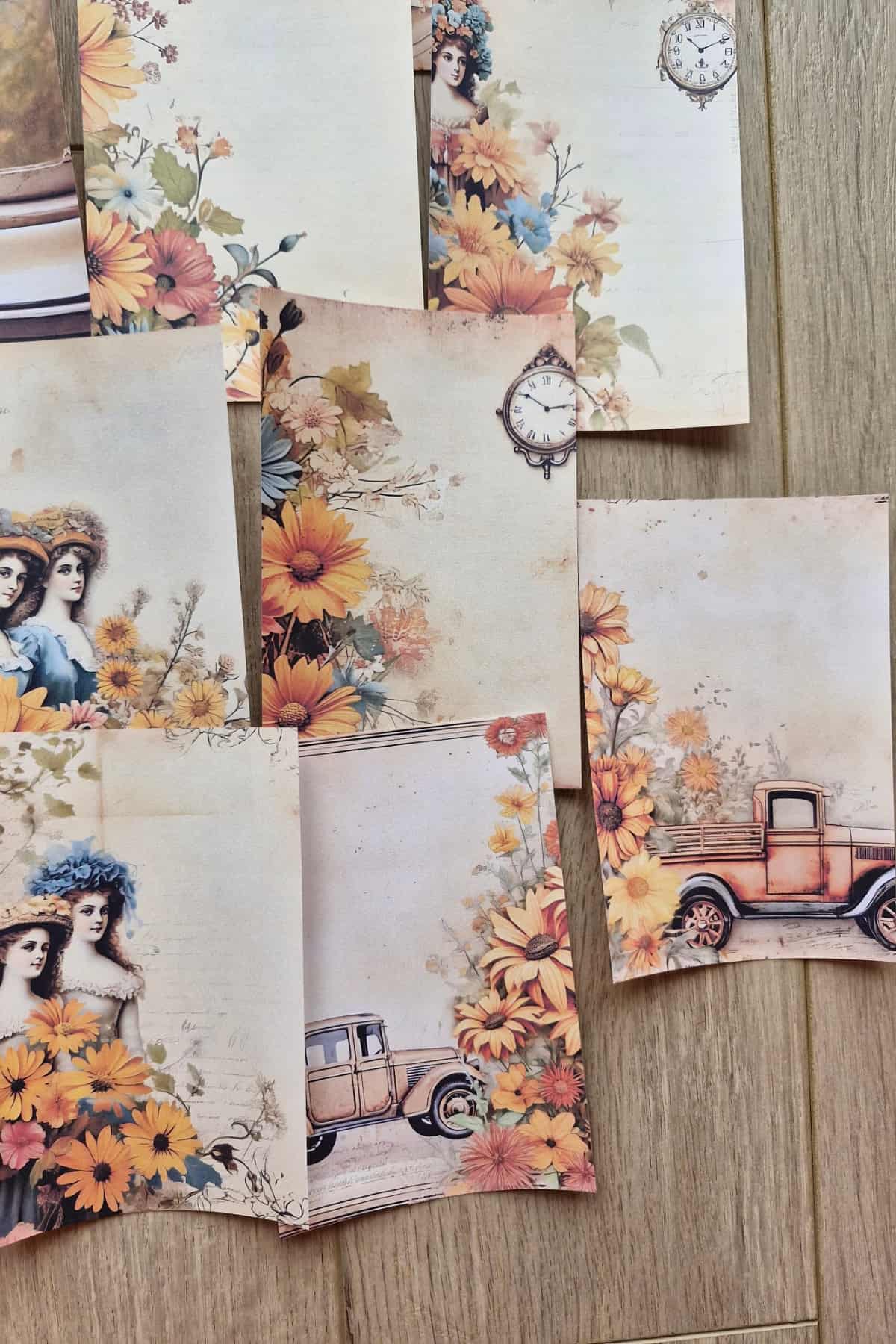 26 Adet Sonbahar Çiçek Temalı Scrapbook Kağıt Seti Bullet Journal Dekupaj Kağıdı
