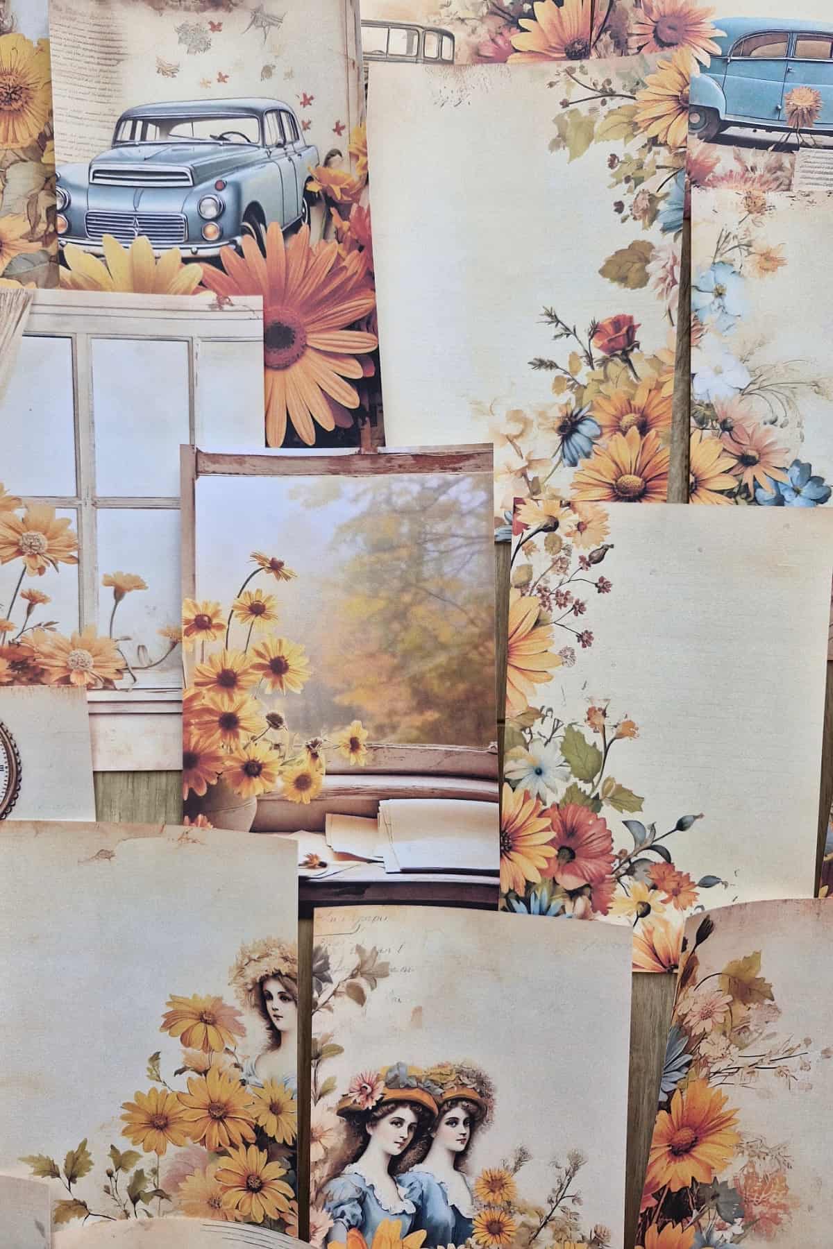 26 Adet Sonbahar Çiçek Temalı Scrapbook Kağıt Seti Bullet Journal Dekupaj Kağıdı