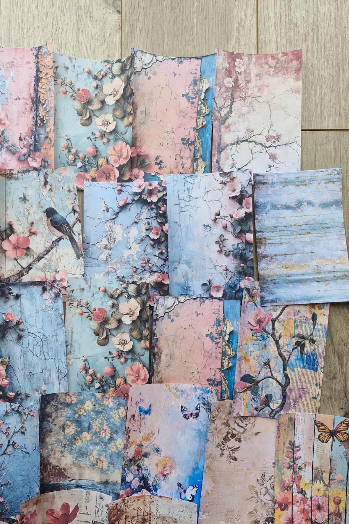67 Adet Eskitme Vintage Çiçek Temalı Scrapbook Kağıt Seti Bullet Journal Dekupaj Kağıdı