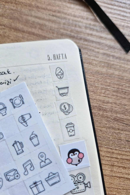 4 Parça 129 Adet Şeffaf İkon Sticker Seti Bullet Journal Ajanda Günlük Planlayıcı Kare Sticker