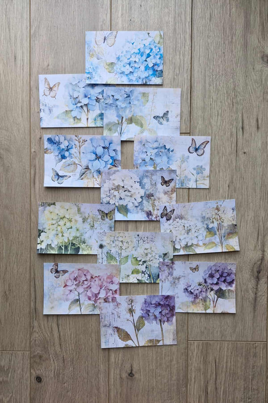 12 Adet Scrapbook Ortanca Kelebek Temalı Scrapbook Kağıt Seti Bullet Journal Dekupaj Kağıdı