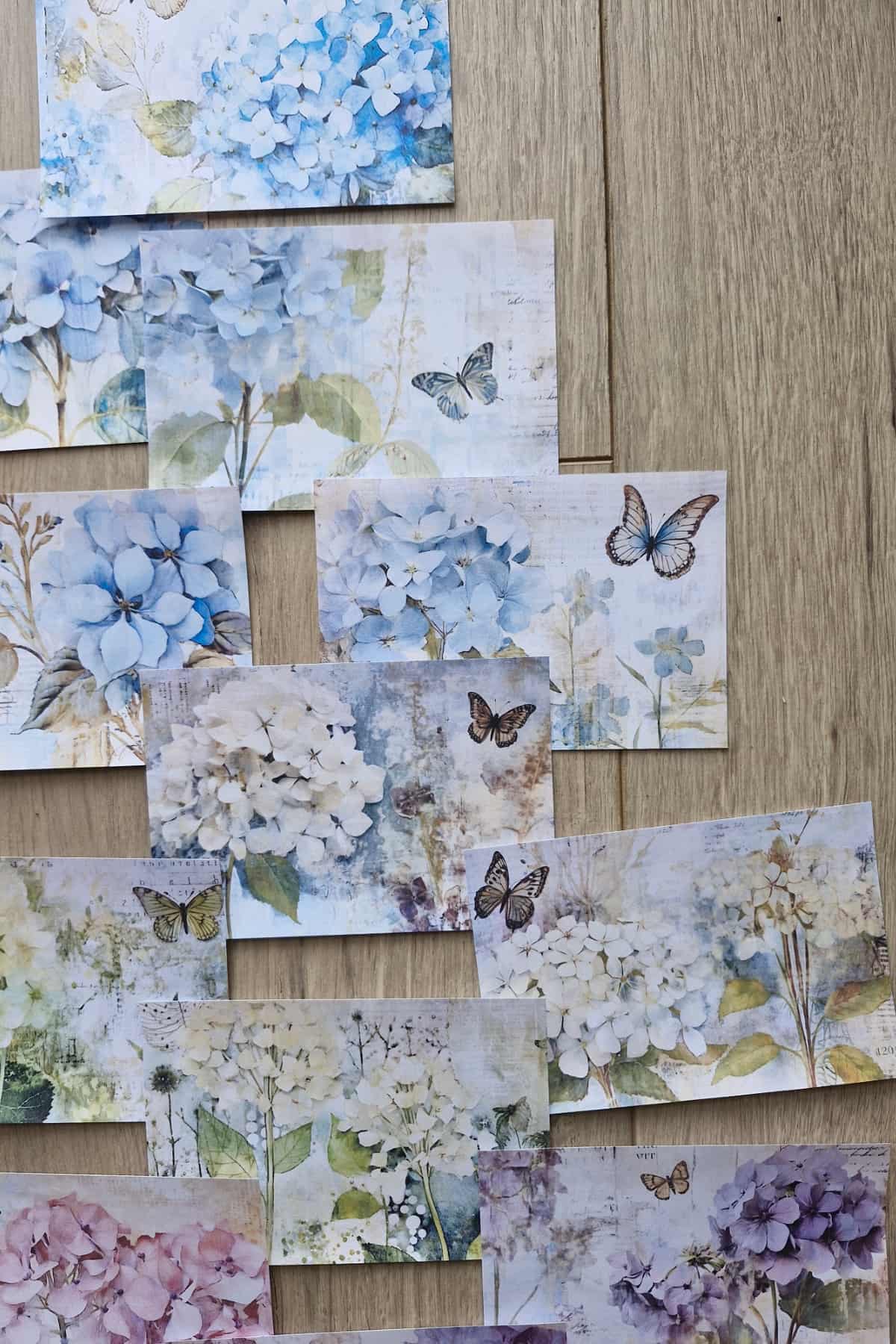 12 Adet Scrapbook Ortanca Kelebek Temalı Scrapbook Kağıt Seti Bullet Journal Dekupaj Kağıdı