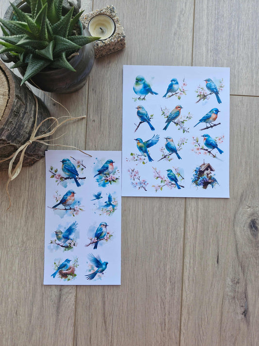 2 Sayfa 20 Adet Kuş Sticker Seti Mavi Sakura Kuş Sticker Vintage Sticker