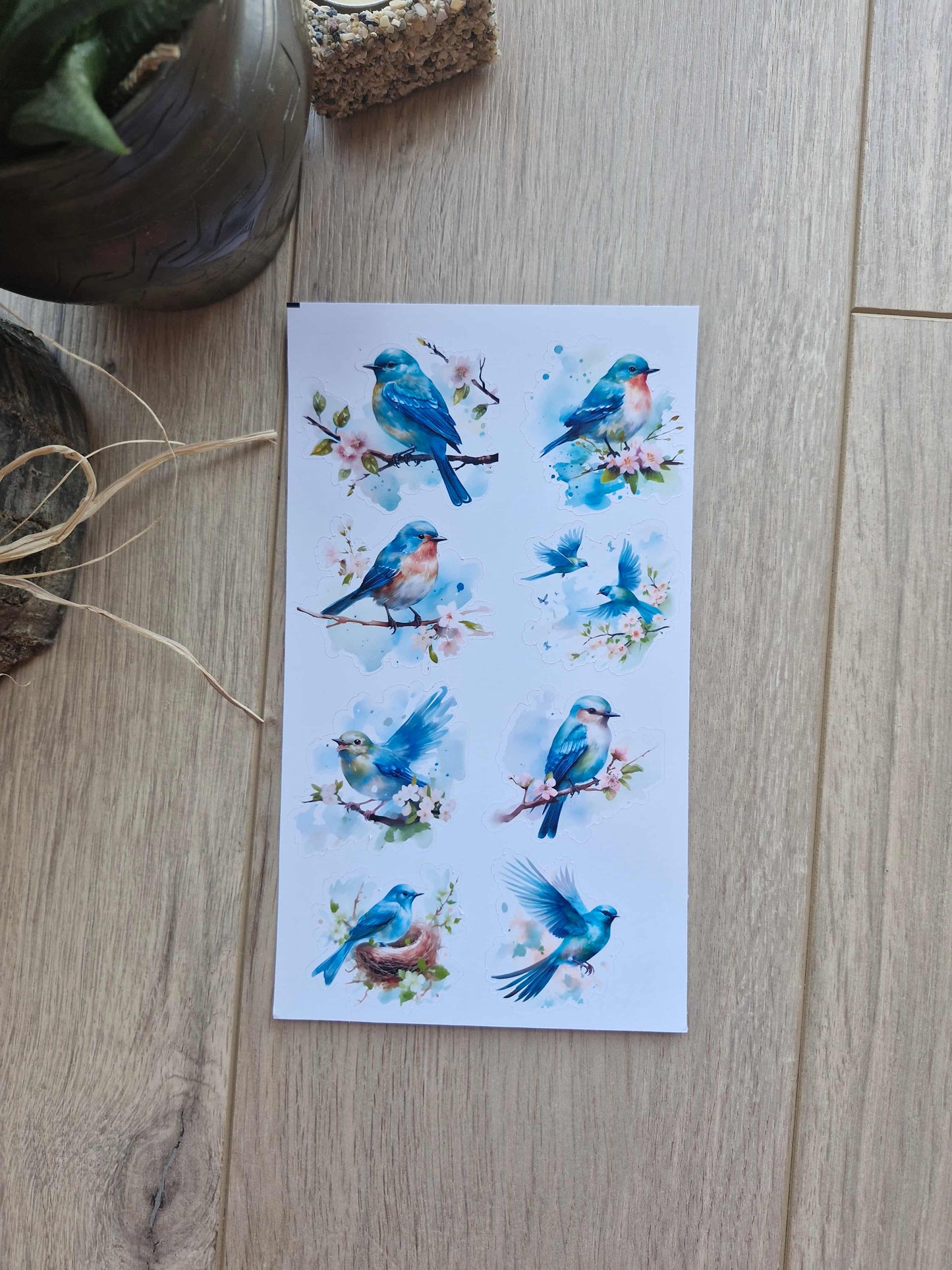 2 Sayfa 20 Adet Kuş Sticker Seti Mavi Sakura Kuş Sticker Vintage Sticker