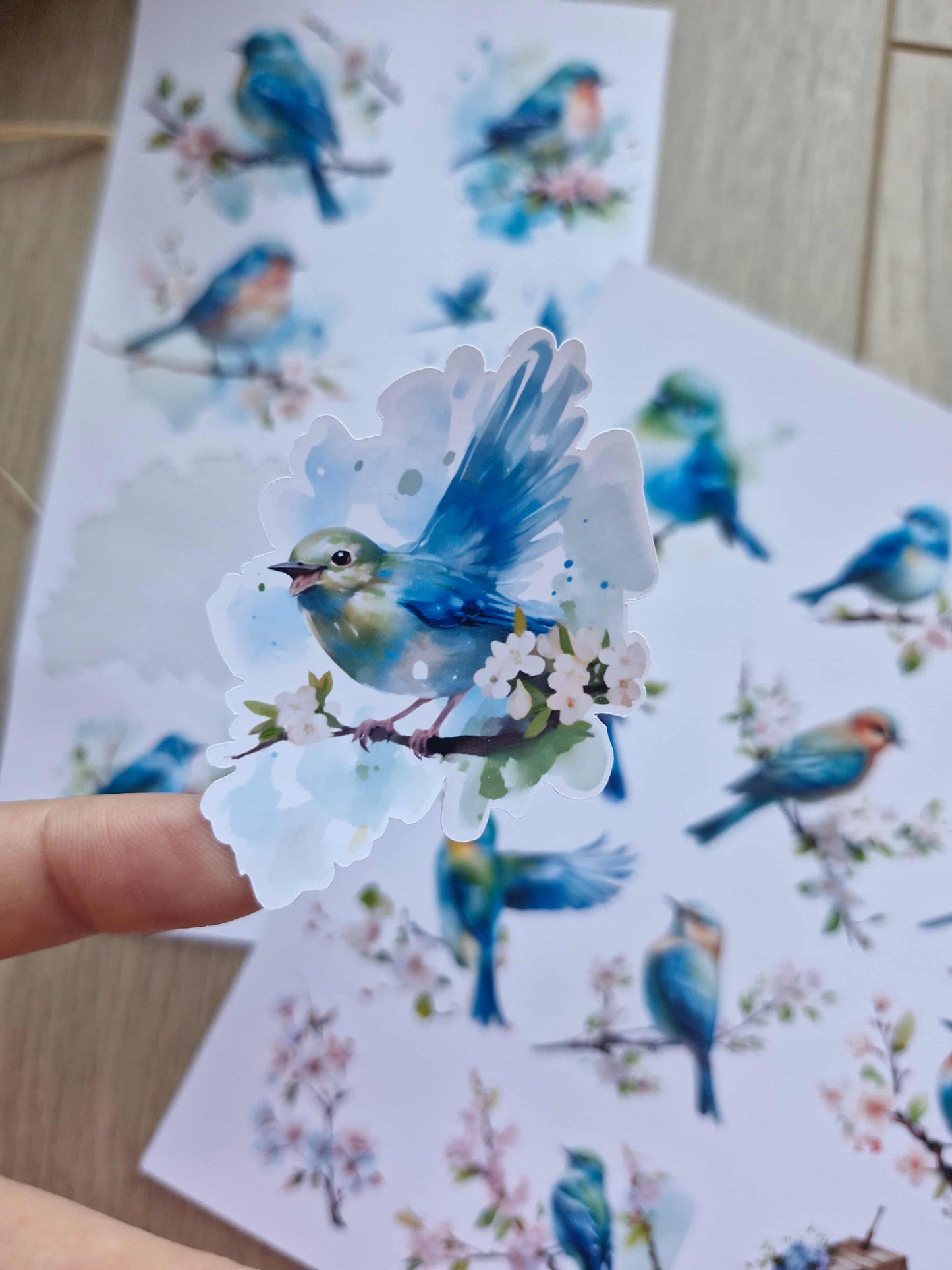 2 Sayfa 20 Adet Kuş Sticker Seti Mavi Sakura Kuş Sticker Vintage Sticker