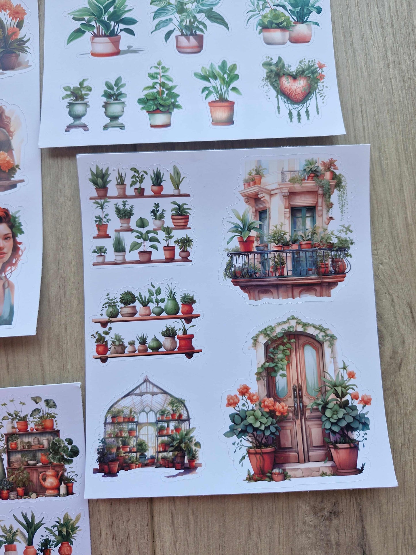6 Parça 37 Adet Saksı Kız Sticker Seti Bitki Penecere Saksı Kız Sticker Yeşil Turuncu