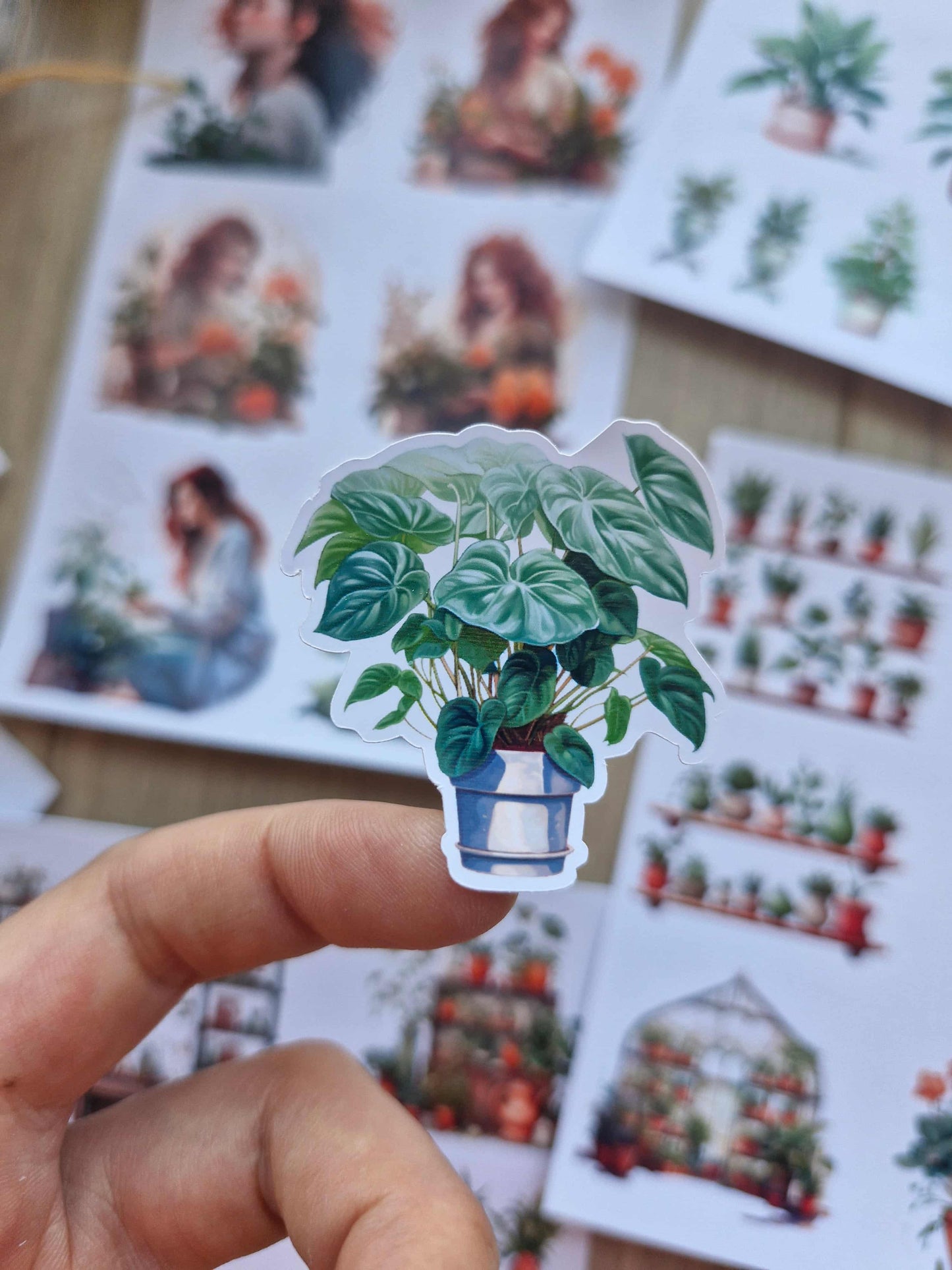 6 Parça 37 Adet Saksı Kız Sticker Seti Bitki Penecere Saksı Kız Sticker Yeşil Turuncu