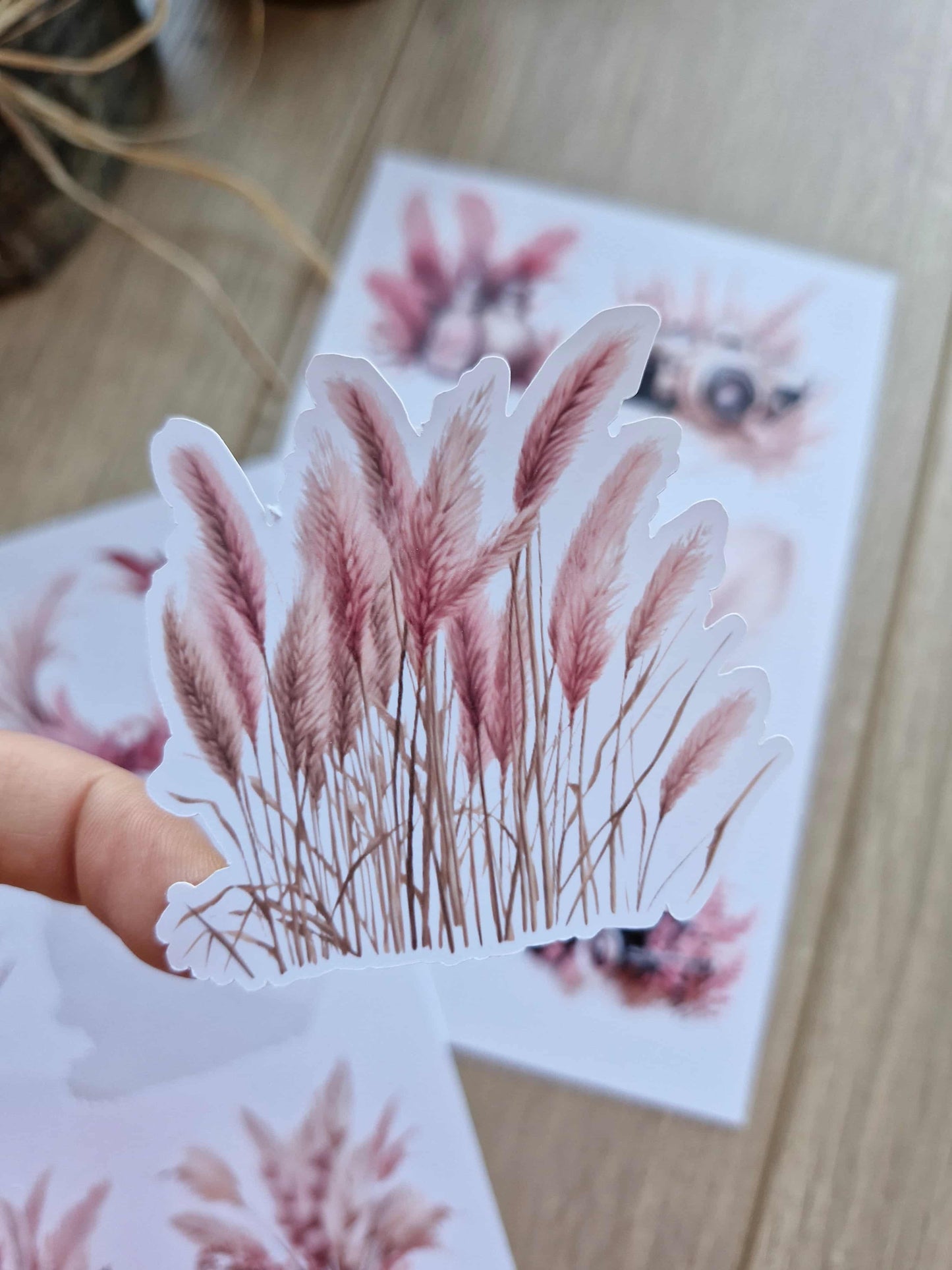 2 Sayfa 12 Adet Pembe Pampas Sticker Pembe Sarı Pampas Çiçek Sticker Vintage Sticker