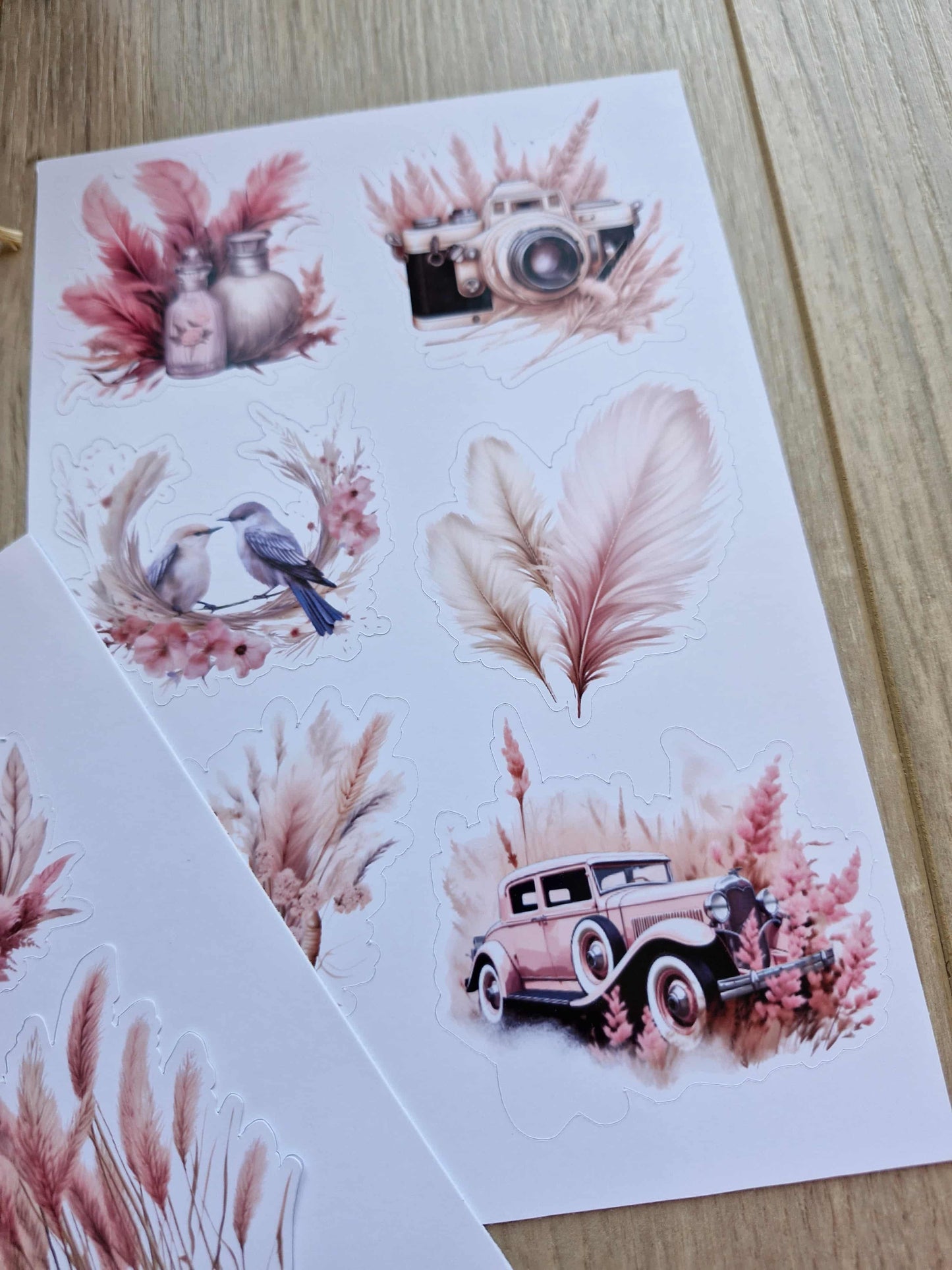 2 Sayfa 12 Adet Pembe Pampas Sticker Pembe Sarı Pampas Çiçek Sticker Vintage Sticker