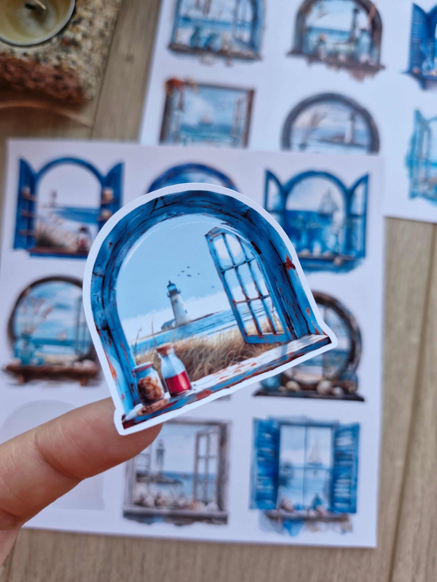 2 Sayfa 15 Adet Pencere Sticker Deniz Mavi Manzara Vintage Sticker