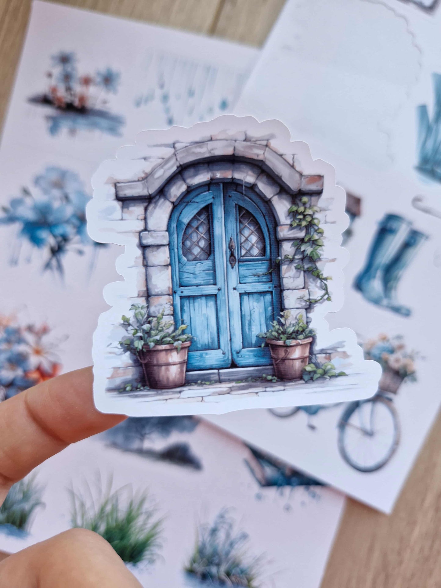 2 Sayfa 22 Adet Yağmur Temalı Sticker Çiçek Mavi Su Bulut Pencere Sticker Vintage Sticker