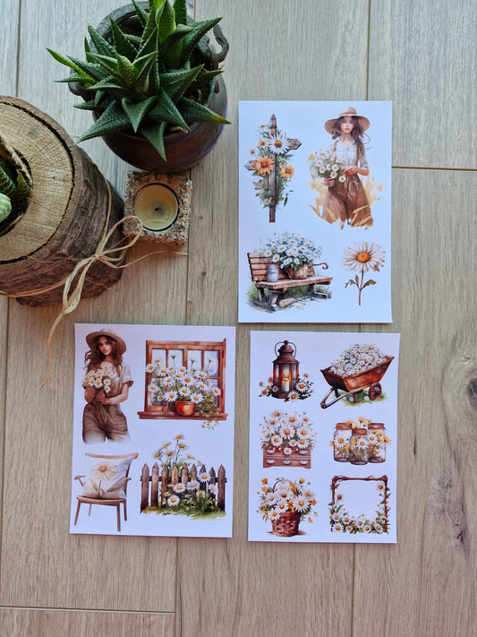14 Adet Papatya Sticker Seti Bullet Journal Laptop Termos Scrapbook Papatya Kız Country