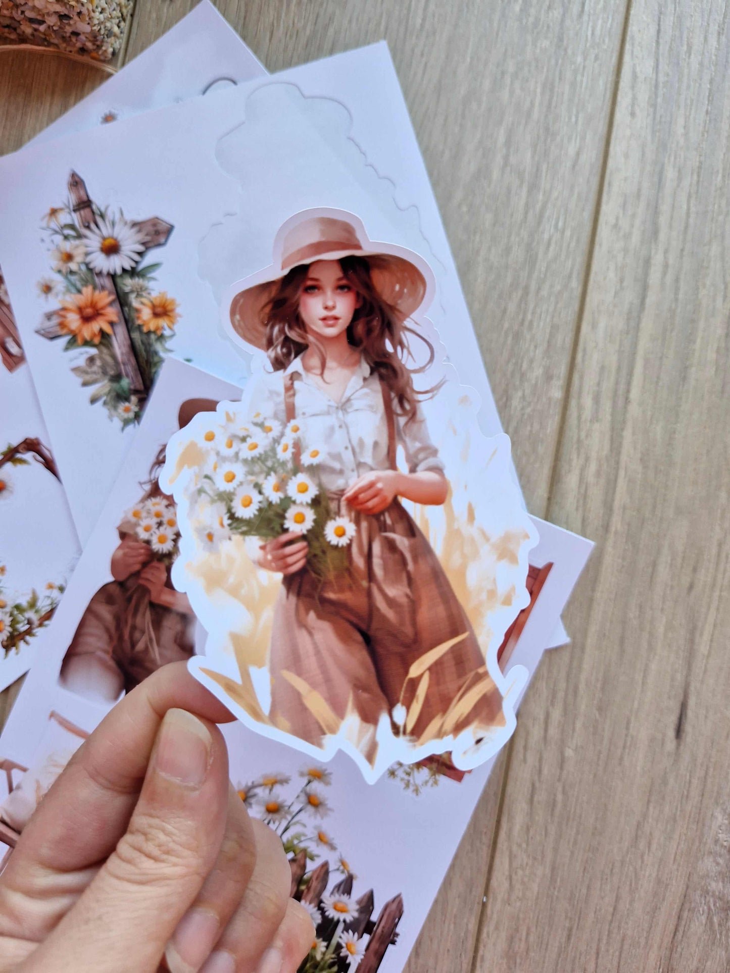 14 Adet Papatya Sticker Seti Bullet Journal Laptop Termos Scrapbook Papatya Kız Country