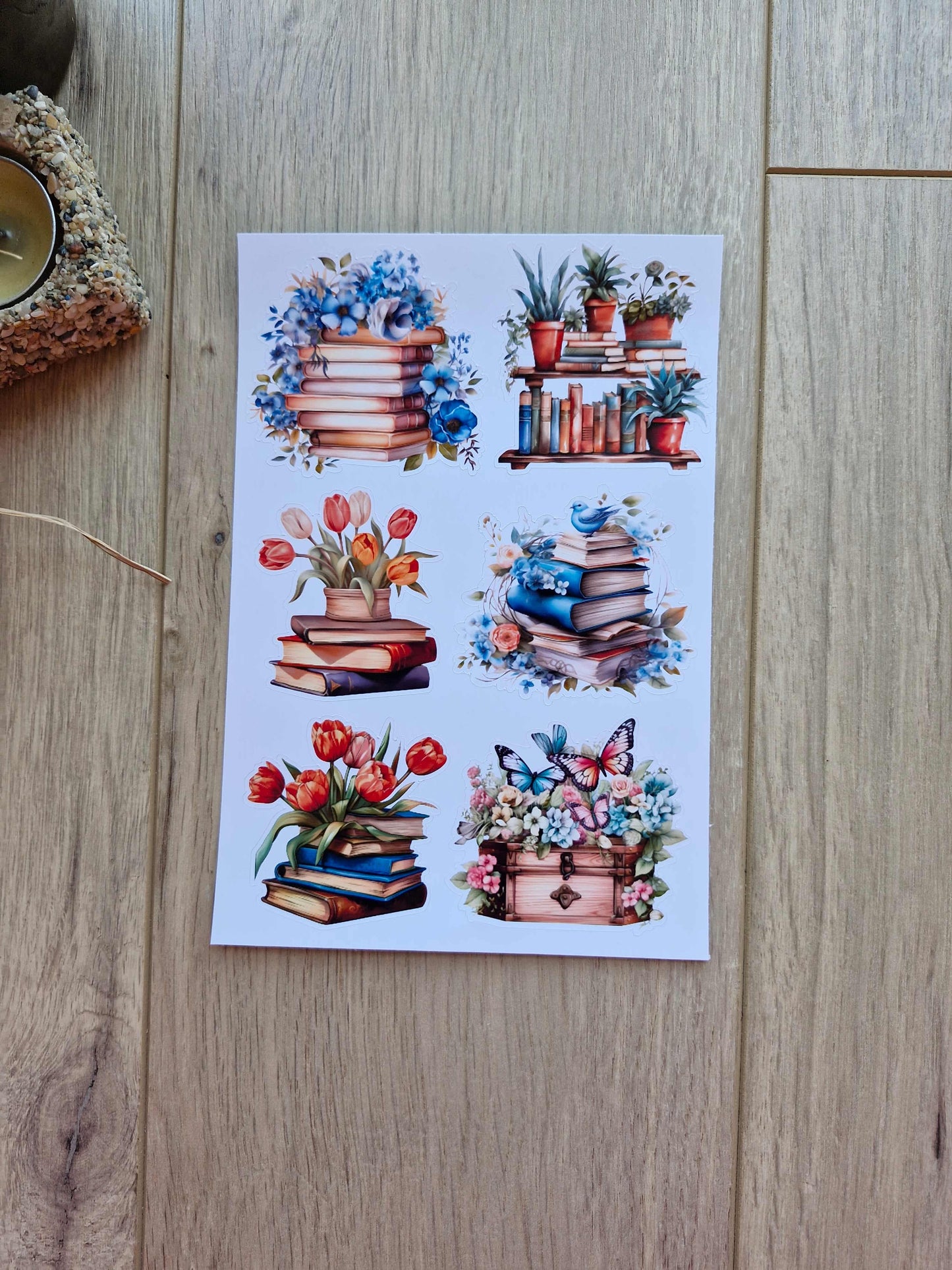 4 Sayfa 21 Adet Mavi Kitap Temalı Sticker Seti Kız Sticker Mavi Turuncu Kitap Kız Çiçek