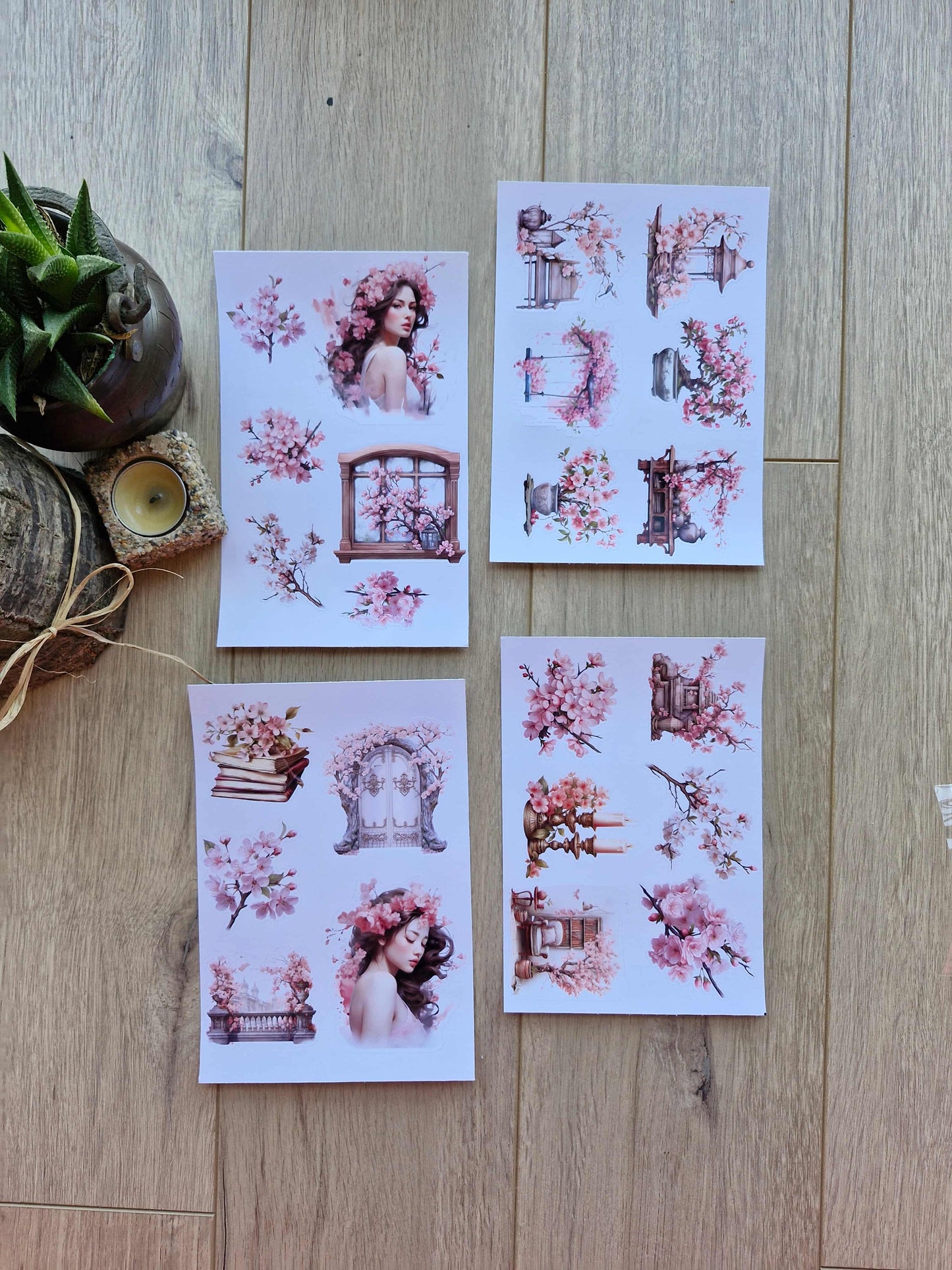 4 Sayfa 23 Adet Sakura Temalı Sticker Seti Sakura Pembe Kız Japon
