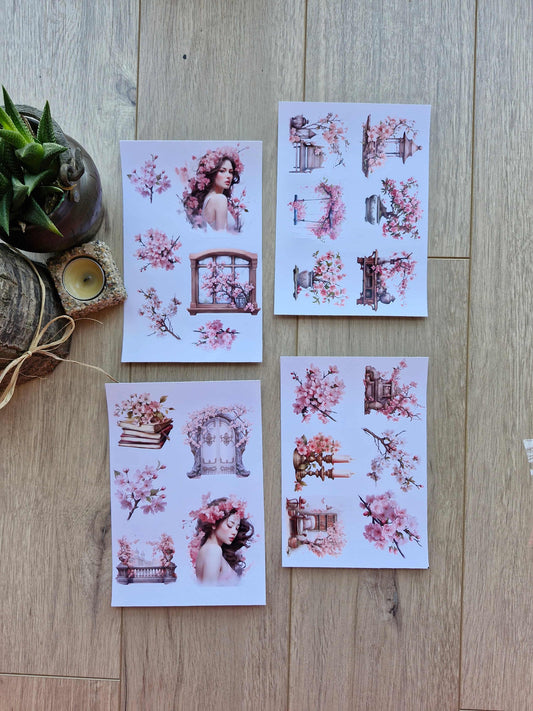 4 Sayfa 23 Adet Sakura Temalı Sticker Seti Sakura Pembe Kız Japon