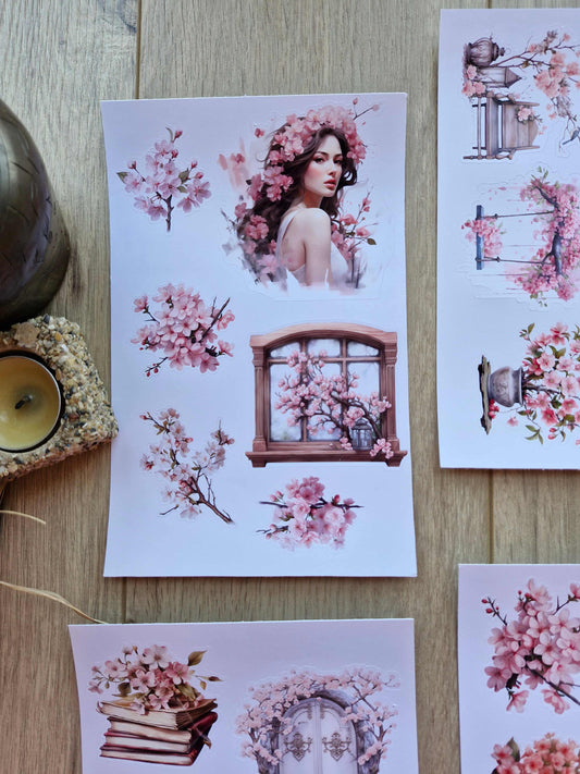 4 Sayfa 23 Adet Sakura Temalı Sticker Seti Sakura Pembe Kız Japon